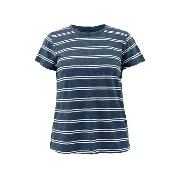 Time & Tru Women's Dark Navy/Vivid White Cotton/Poly Striped T-Shirt NEW - Picture 1 of 8